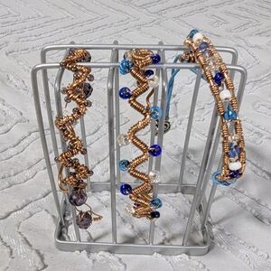 Handcrafted Copper Wire Bracelet with Blue and White Beads